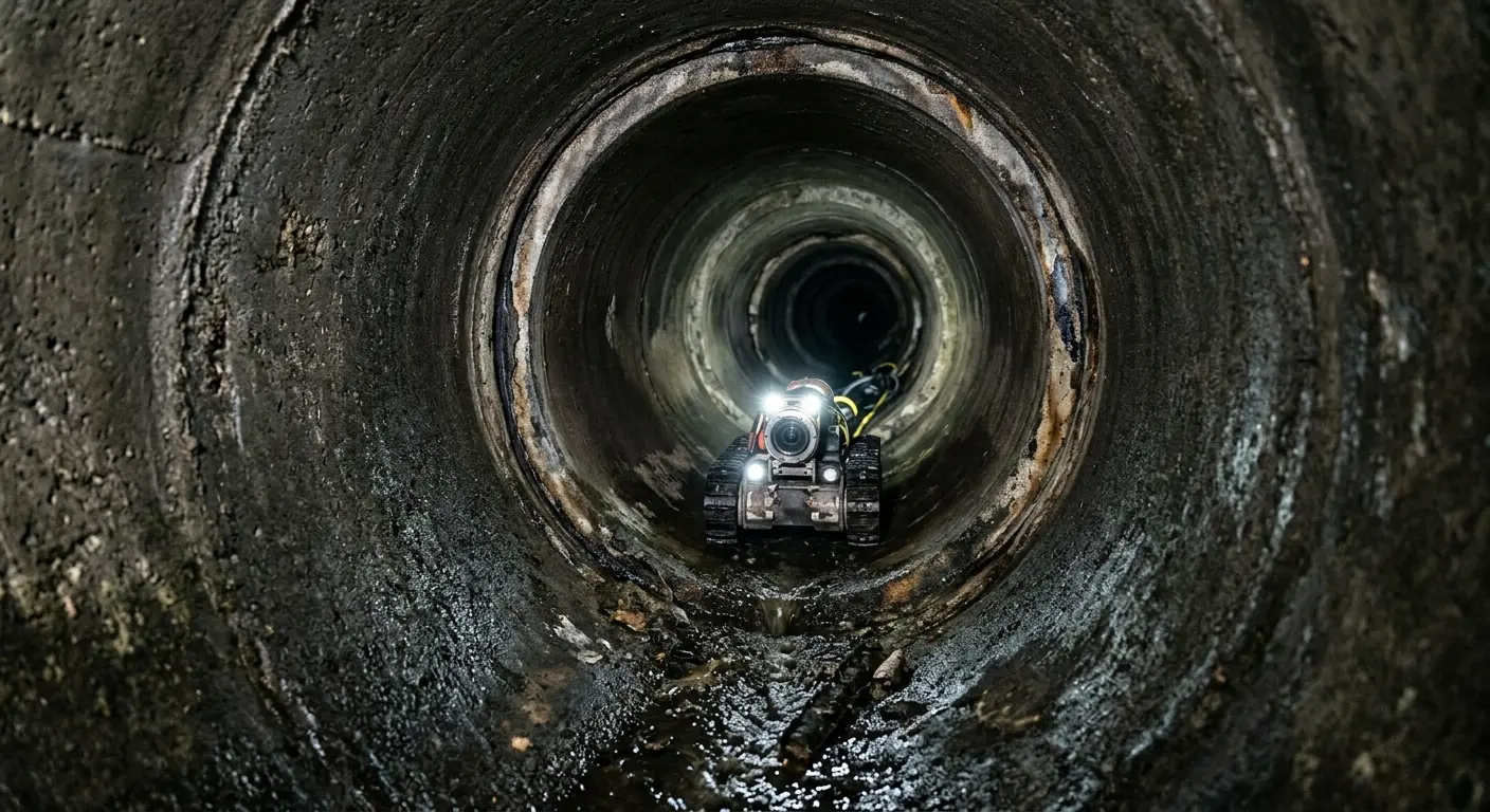 Robotic sewer camera inspecting pipe interior for Sewer Line Cleaning in Burnet